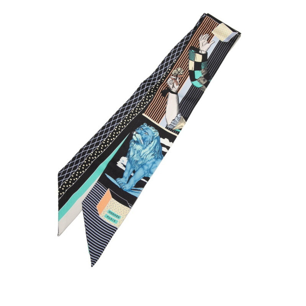 Hermes Twilly Grand Theatre Nouveau Scarf Muffler Navy Multicolor Silk Women'...